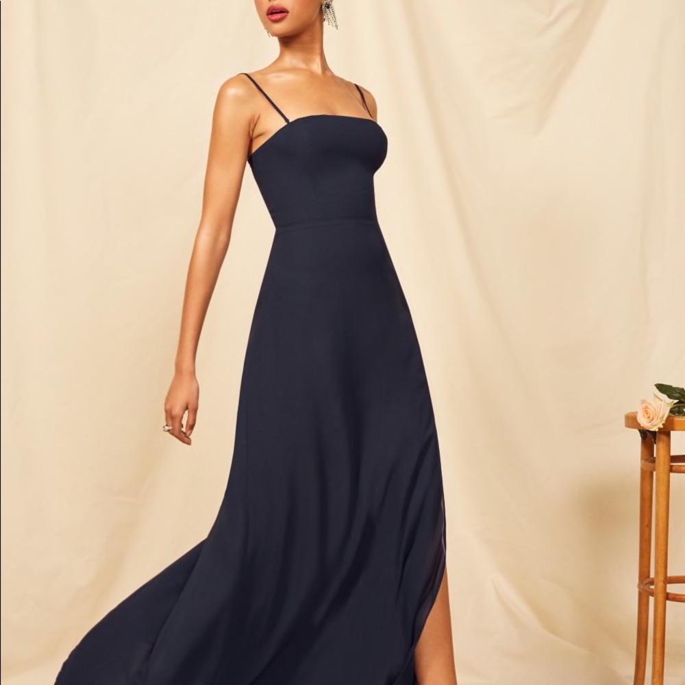 Reformation Blue Strapless Dress with Elegant Silhouette - Picture 3 of 10